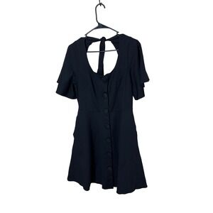 Voodoo Vixen Black Flutter Sleeve Button Front Tie Back Cutout Dress Size‎ L